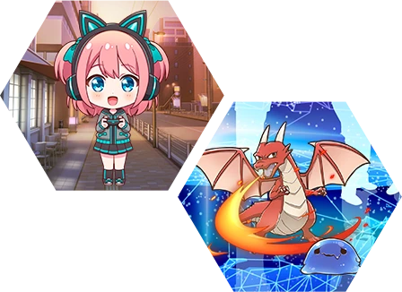 Cute game characters with a dragon and a slime