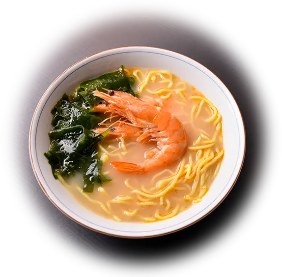 Ramen topped boldly with shrimp