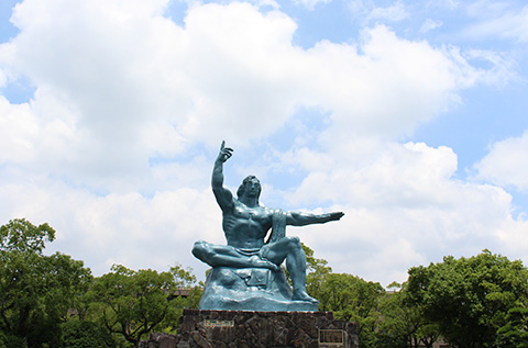 Peace Memorial Statue in Nagasaki, Japan.