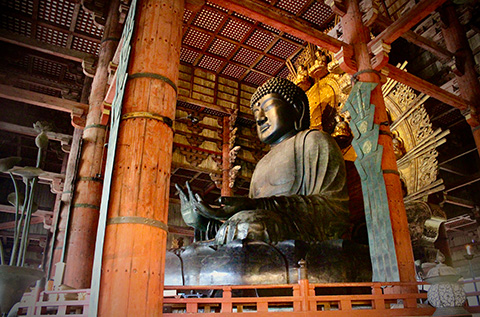 The Great Buddha of Todai-ji, a giant bronze statue in Nara, Japan.