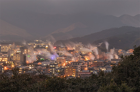 A viewpoint in Oita Prefecture to see hot spring steam.